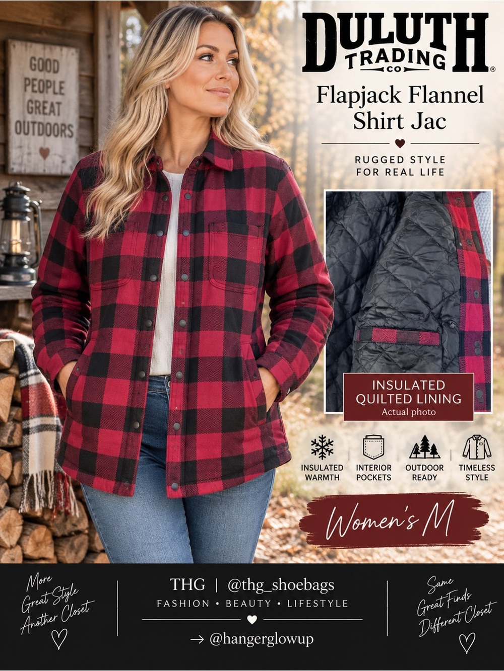Duluth Trading Co Flapjack Flannel Shirt Jac Red Buffalo Plaid M Insulated